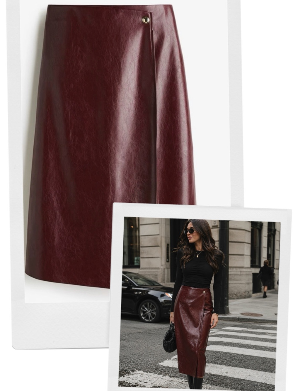 H&M burgundy faux leather wrap skirt